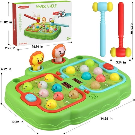 Whack A Mole Game for Kids, Toddler Toys for 3-8 Year Old Boys and Girls, Interactive Educational Toys with Sound and Light, 5 Mode with 2 Hammers, Gifts for Kids Ages 3 4 5 6 (Green)