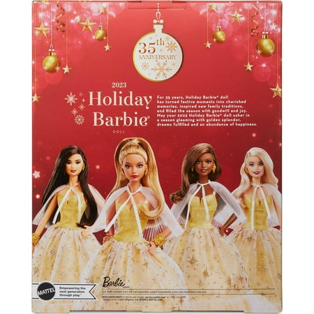 2023 Holiday Barbie Doll, Seasonal Collector Gift, Golden Gown and Light Brown Hair