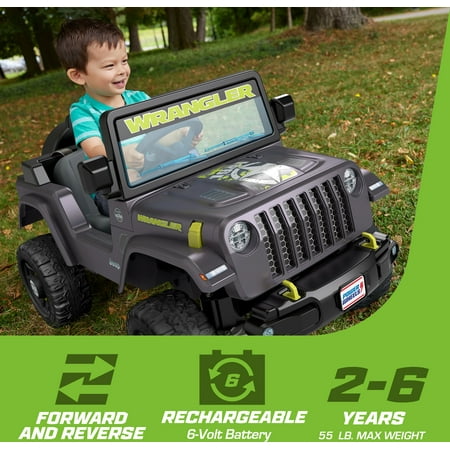 6V Power Wheels Jeep Wrangler Toddler Ride-on Toy with Driving Sounds, Multi-Terrain Traction, Gray