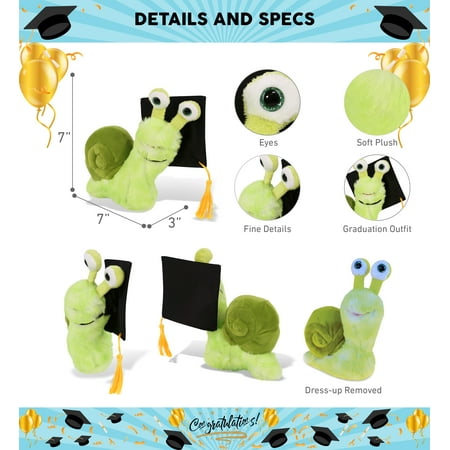 DolliBu Green Snail Graduation Plush Toy - Super Soft Plush Graduation Stuffed Animal Dress Up with Gown & Cap with Tassel Outfit - Congratulatory Graduation Gift - 7 Inches