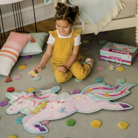 Peaceable Kingdom Shimmery Unicorn Floor Puzzle, 2' x 3' Floor Puzzle, 44 Pieces Floor Puzzle for Kids