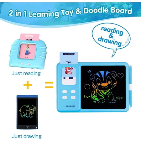 Adofi Talking Flash Cards with Drawing Tablet, Speech Therapy Toys for Toddlers 3-8, LCD Writing Tablet for Kids 2 3 4 5 6 7 8, Educational Toys for Children 3 5, Educational Flash Cards Toys - Blue