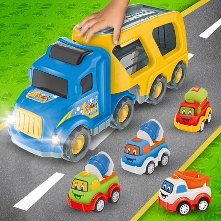 CifToys Construction Toy Trucks for 3 Year Old Boys, 5 in 1 Carrier Truck Toy Vehicle for 3 4 5 6 Year Old Boy Birthday Gift, Kids Toys, Friction Powered Cars for Toddlers, Age 3-7, Sound and Light