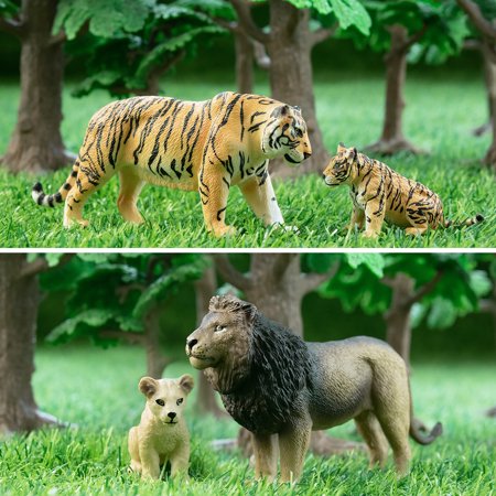 Toymany 8PCS 2-5" Plastic Jungle Animals Figure Playset Includes Baby Animals, Realistic Lion, Tiger, Cheetah, Leopard Figurines with Cub, Cake Toppers Christmas Birthday Toy Gift for Kids Toddlers