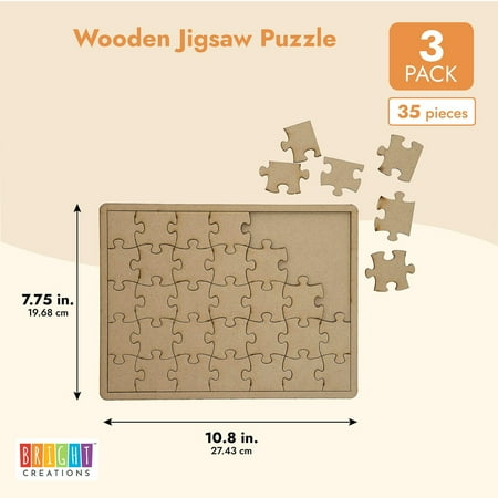 3 Pack 10x7 inch Wooden Blank Jigsaw Puzzles to Draw On – Make Your Own Canvas for DIY Crafts, 35 Pieces