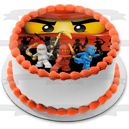 Lego Ninjago Masters Of Spinjitzu Red Ranger Blue Ranger White Ranger Black Ranger Edible Cake Topper Image- 8" Round -