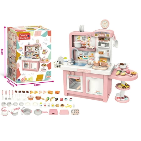 Valessati Kitchen Set Pink for Toddlers 49 Pieces Pretend Play Cook Sink for Girls +3 Years