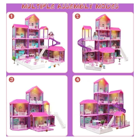 Hot Bee 36 inch Dollhouse Playset Girl Toys, 11 Rooms with Doll Toy Figures Toddler Playhouse Christmas Birthday Gifts for 3 4 5 6 7 Year Old Girls