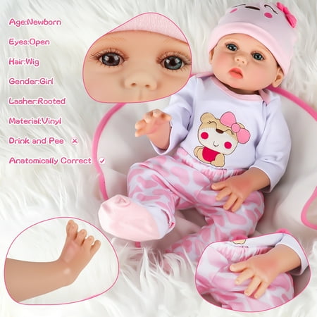 WLRETMCI Reborn Baby Dolls,17 Inch Newborn Baby Realistic Dolls Full Vinyl Body Silicone Lifelike Baby Dolls, Baby Girls Kids Toys, Christmas Gifts for Kids Girls Age 2 3 4 5 6+