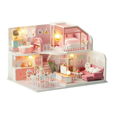 Children Assembly DIY Dollhouse Kit Doll House Kit Miniature House Building Kit Birthday Gift