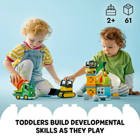 LEGO DUPLO Construction Site 10990 Educational Large Brick Building Set, Pretend Play Learning Toy with Bulldozer, Cement Mixer and Crane Toys, Sensory Toys for Toddlers, Boys and Girls Ages 2 and Up