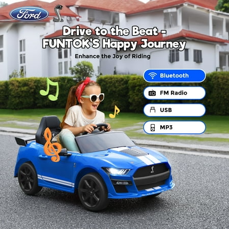 FUNTOK Licensed Ford Mustang GT500 12V 7AH Kids Electric Ride on Car Toy,16" Seater Battery Powered Car Truck with Remote Control,Bluetooth,3 Speeds,LED Headlight,Music Player & Spring Suspension