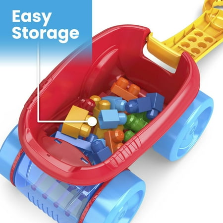 MEGA BLOKS Fisher-Price Blue Block Scooping Wagon Building Toy (21 Pieces) for Toddler