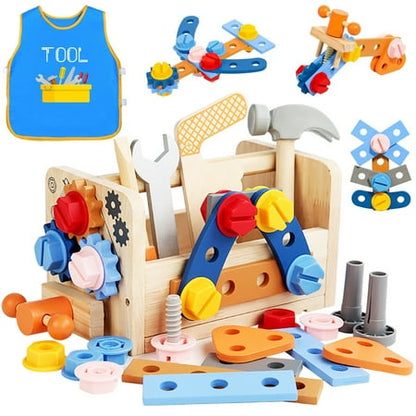 Sytle-Carry Tool Kit for Kids, Wooden Toddler Tools Set with Apron, Boy Toys 3-5, Montessori Educational STEM Construction Toys for 3 4 5 6 Year Old Boys Girls, Best Birthday Gift for Kids