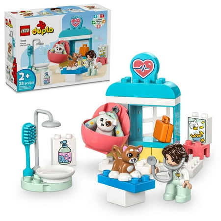 LEGO DUPLO Town Visit to the Vet Clinic Pet-Care Role-Play Toy, Dog, Cat and Veterinarian Figures, Social Emotional Learning Pretend Play Animal Set for Toddlers Aged 2 Years Old and Up, 10438