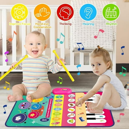 Toys for 1 Year Old, Musical Mat Toy for Toddlers 1-3, Piano Mat with Keyboard & Drum Musical Learning Toys for 1 2 3 Year Old