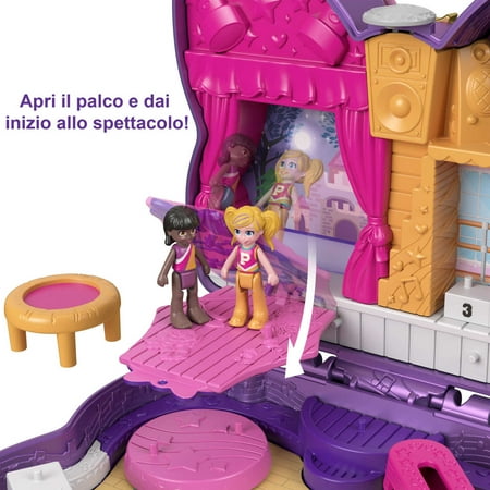 Polly Pocket Sparkle Stage Bow Compact Playset with 2 Micro Dolls & Accessories, Travel Toy