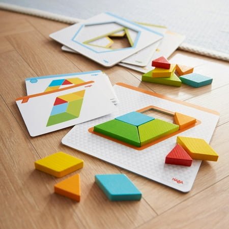 HABA Colorful Shapes Beginner Tangrams Pattern Blocks Wooden Arranging Game