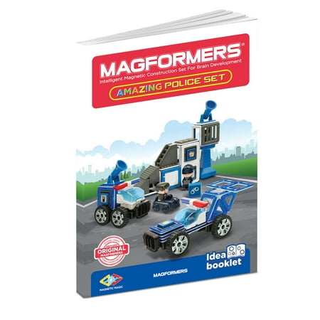 Magformers Amazing Police 50 Pieces, Wheels, Blue red colors, Magnetic Geometric tiles STEM Toy Ages 3+