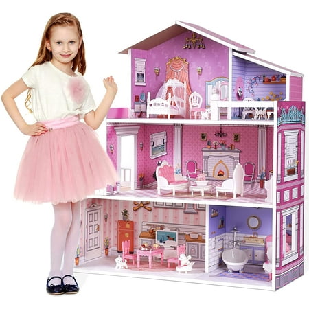 Robud Victoria Wooden Dollhouse for Kids Furniture Preschool Dollhouse House Toy for Toddlers Girls