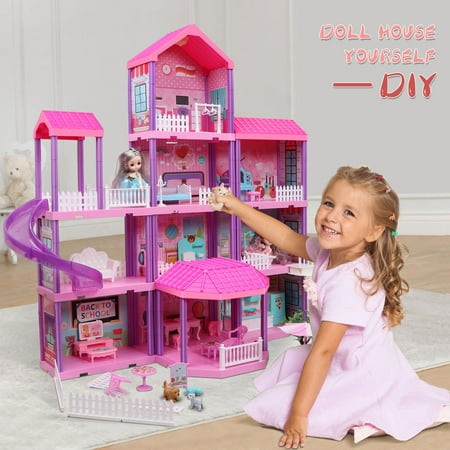 Hot Bee 36 inch Dollhouse Playset Girl Toys, 11 Rooms with Doll Toy Figures Toddler Playhouse Christmas Birthday Gifts for 3 4 5 6 7 Year Old Girls