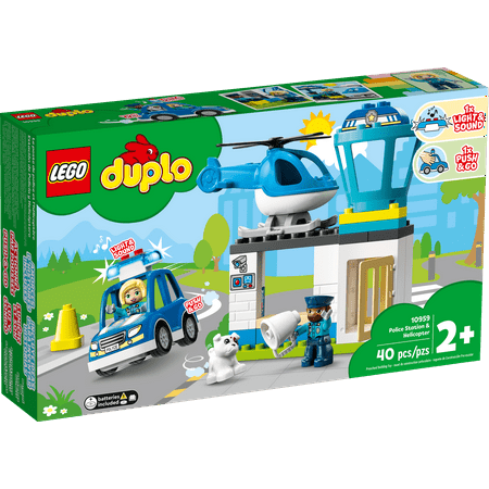 LEGO DUPLO Rescue Police Station 10959 Push & Go Car Toy with Lights and Siren plus Helicopter, Early Learning Toys for Toddlers, Boys & Girls 2 Plus Years Old