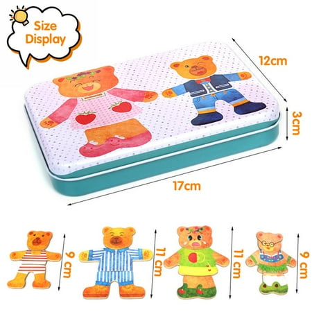 SHELLTON 36Pcs Magnetic Wooden Jigsaw, Bear Family Dress-Up Jigsaw Puzzles, Bear Change Clothes Games Toy for 3-6 Years Old Boys and Girls (Papa bear)