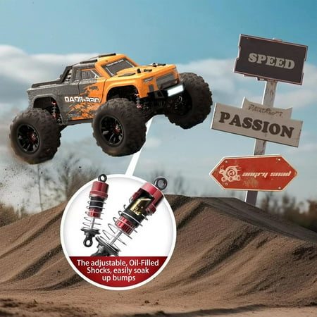 AUOSHI RC Cars 1:16 High Speed Remote Control Truck, 4WD All Terrain Off Road RC Truck 37+MPH with LED Lights, 2 Batteries for Kids and Adults Toy Gifts