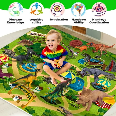 Wisairt Dinosaur Toys for kids,53 PCS Dinosaur Play Set with Activity Play Mat,Dinosaur Figures,Trees, Rocks,Container to Create a Dino World Great Gift for Boys Girls Toddles Ages 3 4 5 6 7 8