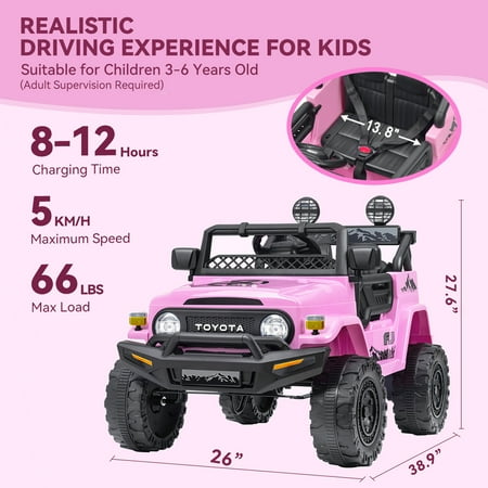 CIYOMY Ride on Car, 12V Licensed Toyota FJ40 w/Parent Remote,35W*2 Battery Powered Off-Road Vehicle Ride on Truck, 3 Speeds,6 LED Lights,Horn,MP3/USB,Electric Cars for Kids Gift for Boys & Girls