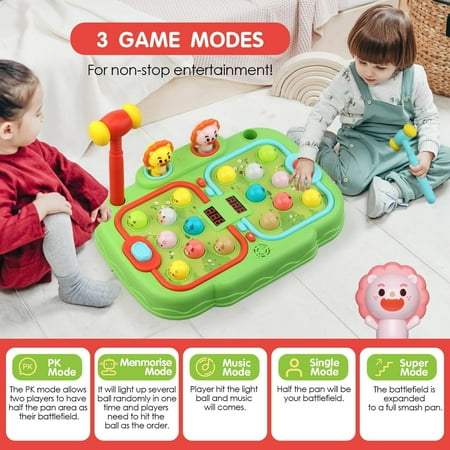 Whack A Mole Game for Kids, Toddler Toys for 3-8 Year Old Boys and Girls, Interactive Educational Toys with Sound and Light, 5 Mode with 2 Hammers, Gifts for Kids Ages 3 4 5 6 (Green)