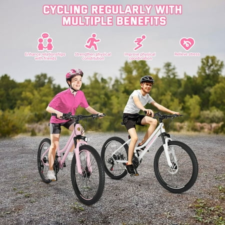 Youth/Adult Mountain Bike, 24 inch Womens Bicycles, Bicicletas Para Mujer for Teenagers Girls, Women MTB with Shimano 21 Speed Grip Shiter and Dual Hand Brakes, Pink