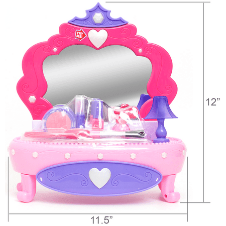 Kid Connection Light-Up Vanity Set with Storage Drawer, 7 Pieces, Baby and Toddler Toy