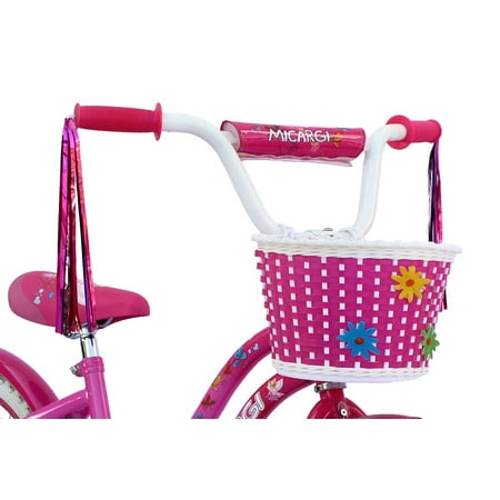 USToyOutlet 20 In. Cruiser Steel Frame Bicycle Coaster Brake One Piece Crank, White, Pink Full cover Chain Guard, Pink Basket, Fenders and Rims, White Tire Kid's Bike - Pink and Hot Pink