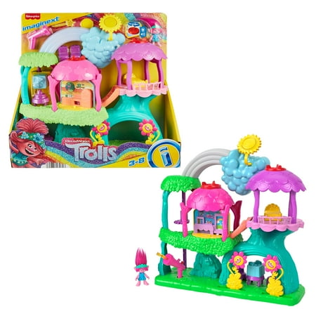 Imaginext Dreamworks Trolls Lights & Sounds Rainbow Treehouse Playset With Poppy, 7 Pieces