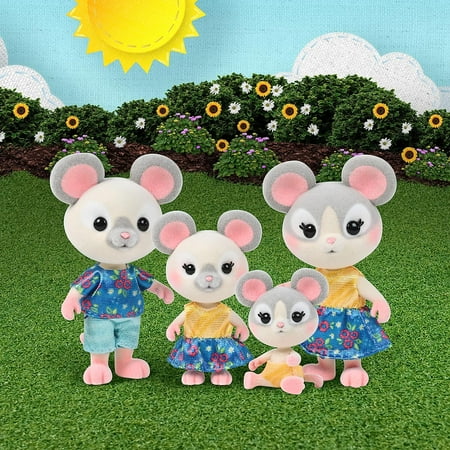 Honey Bee Acres Cheddars Mouse Family – 4 Miniature Flocked Dolls | Small Collectible Figures