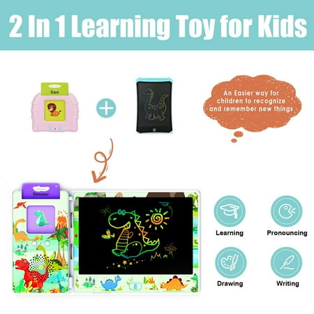 Baozhu 2-in-1 Kids Talking Flash Cards with LCD Writing Tablet Toys, Autism Sensory Toddler Toys With 224 Sight Words Educational Learning Gift Toys for 3-8 Year Old,Dinosaur