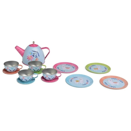 15 Piece Girls Pretend Toy Tin Tea Set Carrying Case Ballea