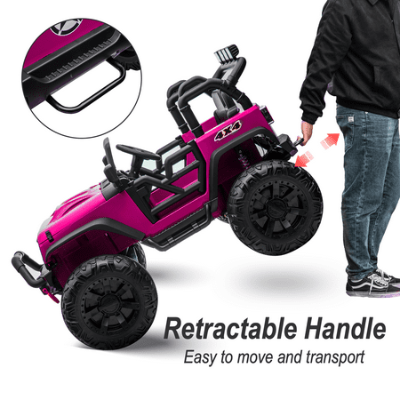 Hikiddo 12V 4WD Ride on Toy, 2-Seater Kids Ride-on Truck Electric Car with Remote, Bluetooth - Rose Pink