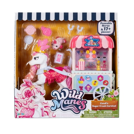 Wild Manes Candi's Pink Sugar Crush Carnival Cart Playset Articulated Horse Doll with Brush & Play