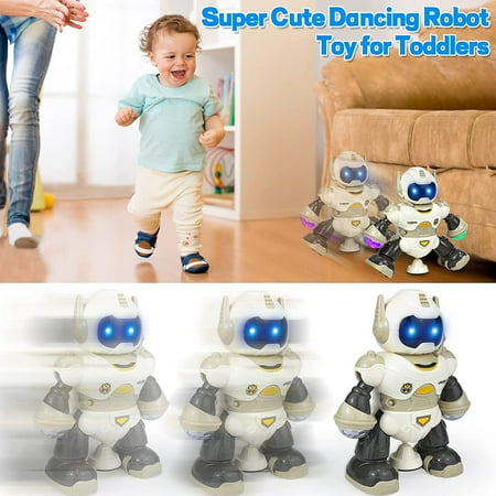 Lvelia Robot Toys for Babies,Electric Baby Toys for 1-3 Years Old Boy Rotating Robot Crawling Toys Light up & Musical Toys,Brown