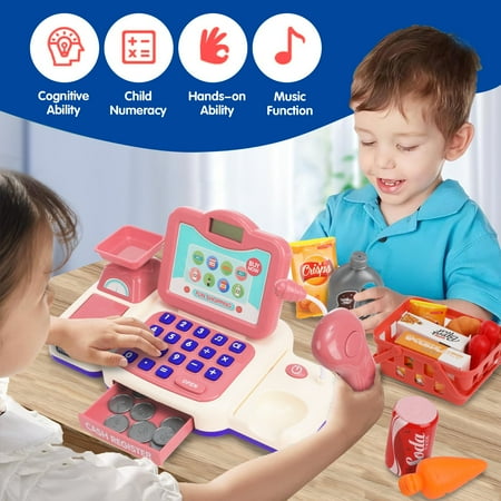 Zacro Cash Register for Kids, Pretend Play Grocery Store Cash Register with Scanner and Microphone, Children's Supermarket Cashier Gifts or Toddler Boys & Girls Age 3 4 5 6 Years Old