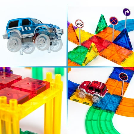 PicassoTiles 50 PC Race Track, Magnetic Tiles, Magnetic Building Toys for Kids 3+