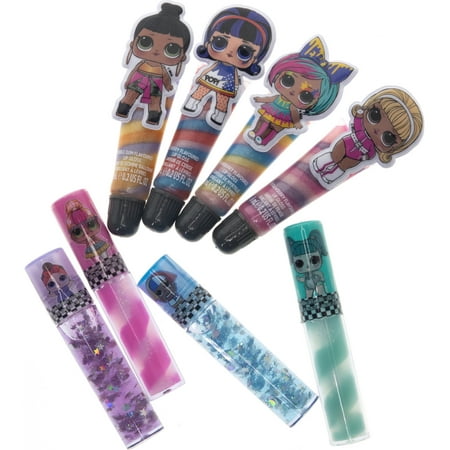 Townley Girl L.O.L. Surprise! Makeup Set with 8 Flavored Lip Glosses for Girls and a L.O.L. Surprise! Accessory Bag, Ages 5+