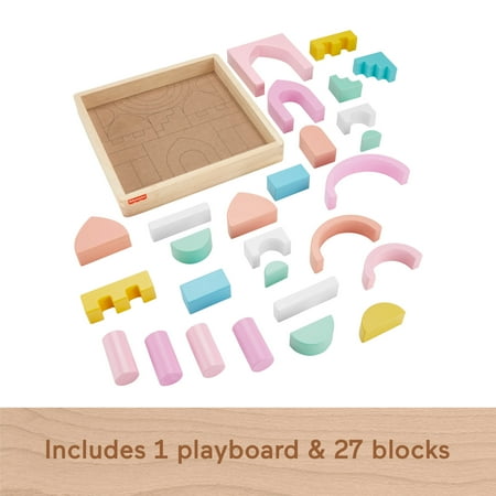 Fisher-Price Wooden Pink Castle Building Block Set, Stacking Pretend Play for Toddlers 2+, 28 Pieces