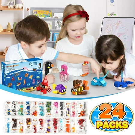 HogoKids 24 Pack Party Favors Building Set, 629pcs Marine Animals Building Blocks Toy for Kids Aged 6-12