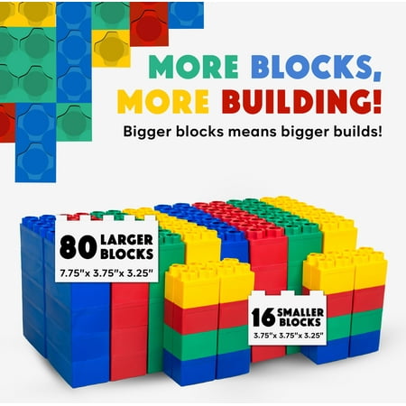 BiggoBlocks Jumbo Blocks — Big Blocks for Kids Ages 3-8 — Indoor & Outdoor Blocks for Kids Jumbo Games — Large Building Blocks (96 pc) Standard Set