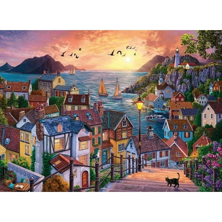 Anatolian Puzzle - Coastal Town at Sunset - 1000 Piece Jigsaw Puzzle #1098, Multicolor