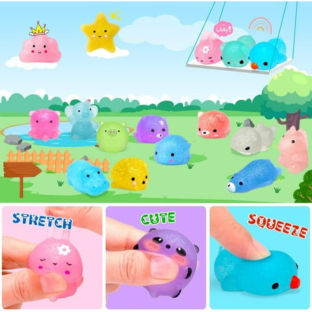 ORWINE Squishies 28pcs Mochi Squishys Toys 2nd Generation Party Favors for Kids Birthday Gift for Girl Boy Glitter Mini Squishy Mochi Animal Squishies Toy Xmas Gift for Kid Adult, R