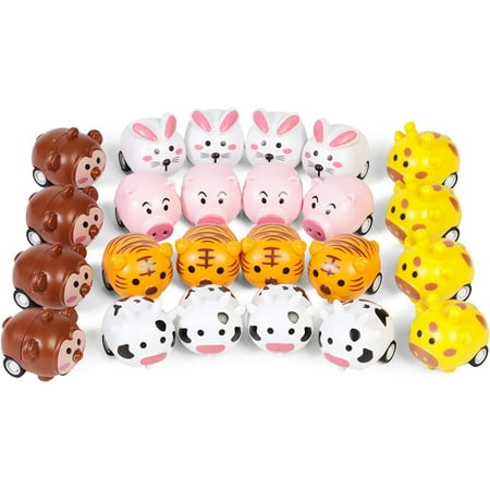 24-Pack Mini Animal Pull Back Cars for Toddlers, Kids Birthday Party Favors, Pinata Fillers, Goodie Bags, 1.5 x 1 in